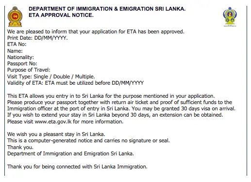 tourist visa extension application form sri lanka