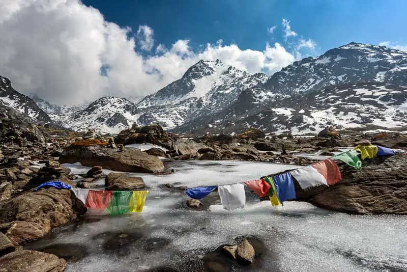 Mountain peaks short treks in Nepal prayer flags