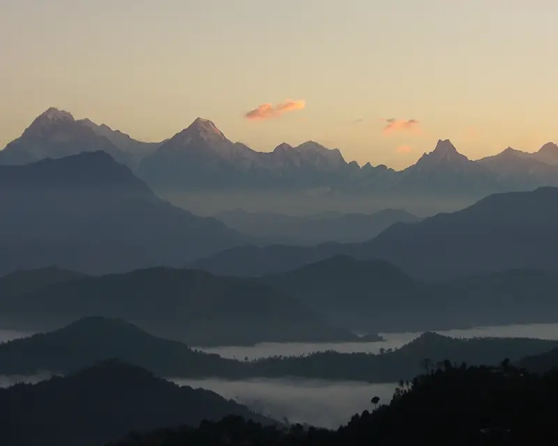 Sunset Annapurna Himalayan range short trek Nepal