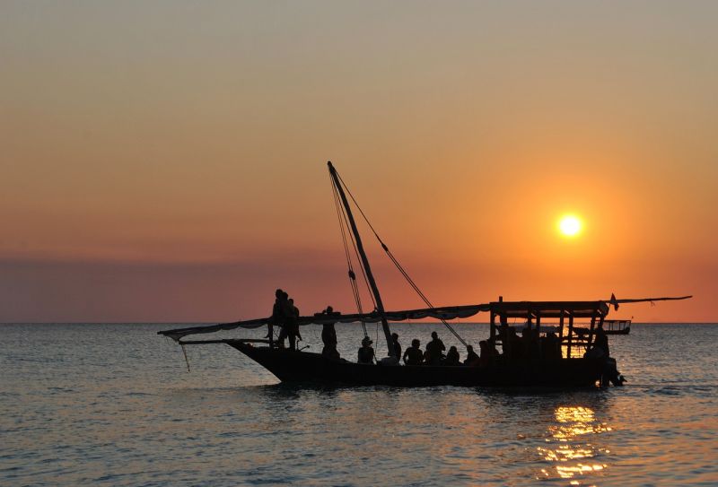 African Sunset on dhow in Zanzibar island Tanzania